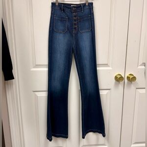Cello Jeans High Rise Denim Flares Front Patch Pocket Button Fly Size 3